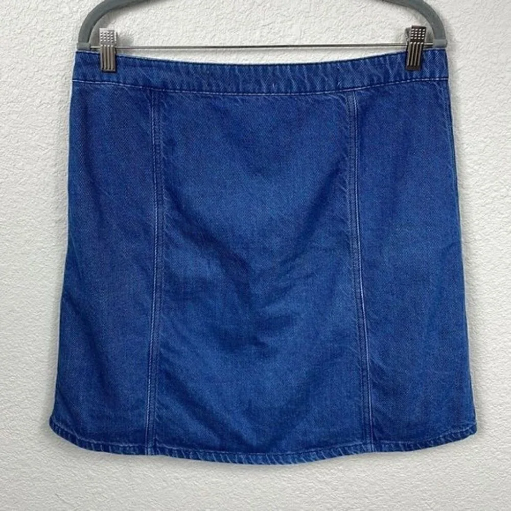 Pilcro and the Letterpress Denim Jean Button Front Skirt Seamed Panels A Line 10